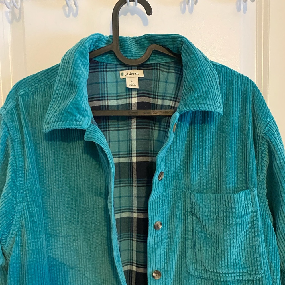 L.L. Bean Teal Plaid Lined Corduroy Shacket/Shirt - Picture 3 of 8